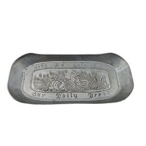 Vintage Pewter Bread Tray "Give Us This Day Our Daily Bread" Serving Dish